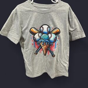 Gray Kids Baseball Drippy Graphic T-Shirt